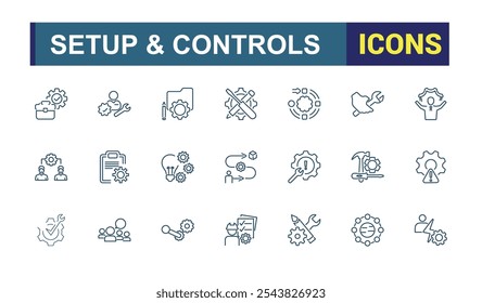 Setup and Setting line icon collections. Includes thin line parameters, productivity, service, operation, engineer and more. Thin outline icons pack. Vector icons editable stroke.