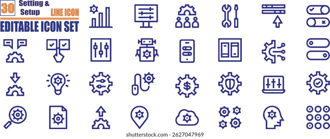 Setup and setting thin line icons. Setup icons for web and mobile app.