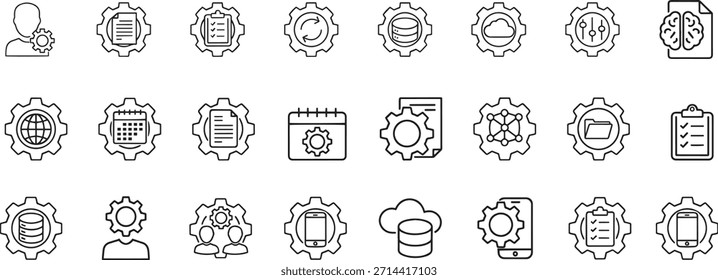 Coleta de Ícones de Configuração e Configurações para Otimização de Negócios, Tecnologia e Fluxo de Trabalho