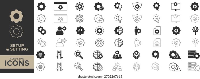 Configuración, Colección de iconos de Configuraciones. Paquete de iconos de configuración y Configuraciones, línea moderna y engranajes de estilo sólido, herramientas, seguridad, configuración, opción, Configuraciones, control, ícono sólido editable. Ilustración vectorial.