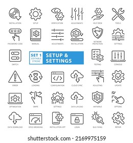 Setup and Settings Icons Full Vector Set. Outline Style Illustration Collection