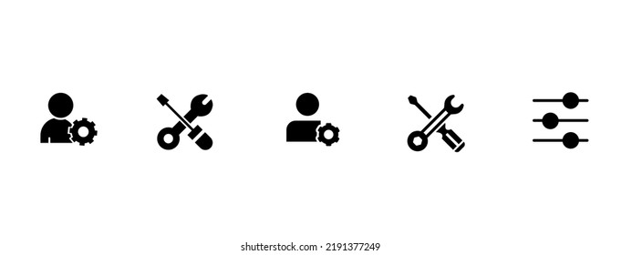 Setup and Settings Icons Set. Collection of simple linear web icons such Installation, Settings, Options, Download, Update, Gears and others and others. Editable vector stroke.
