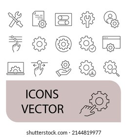 Setup and Settings icons set . Setup and Settings pack symbol vector elements for infographic web