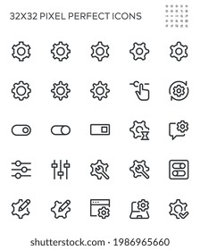 Setup and Settings. Options, Gear, Cogwheel, Slider. Simple Interface Icons for Web and Mobile Apps. Editable Stroke. 32x32 Pixel Perfect.