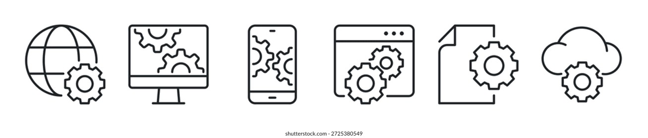 Configurar conjunto de iconos de línea delgada. Iconos mínimos de Web