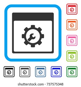 Setup Tools Calendar Page icon. Flat grey pictogram symbol inside a light blue rounded frame. Black, gray, green, blue, red, orange color versions of Setup Tools Calendar Page vector.