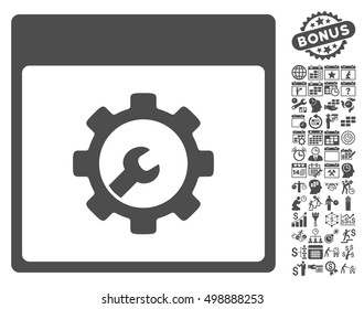 Setup Tools Calendar Page pictograph with bonus calendar and time management icon set. Vector illustration style is flat iconic symbols, gray, white background.