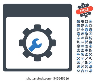 Setup Tools Calendar Page pictograph with bonus setup tools pictures. Vector illustration style is flat iconic symbols, smooth blue, white background.