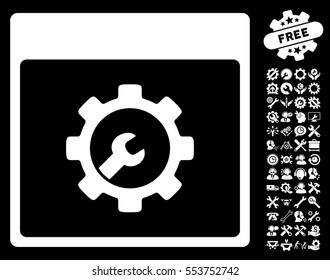Setup Tools Calendar Page pictograph with bonus options design elements. Vector illustration style is flat iconic symbols, white, black background.