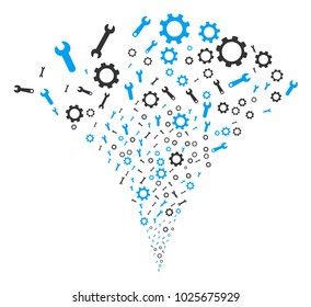 Setup Tools exploding fountain. Vector illustration style is flat iconic symbols. Object fountain organized from random pictograms as setup tools fireworks.