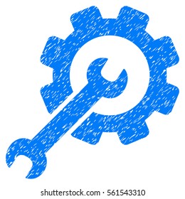 Setup Tools grainy textured icon for overlay watermark stamps. Flat symbol with dirty texture. Dotted vector blue ink rubber seal stamp with grunge design on a white background.
