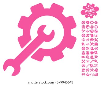 Setup Tools icon with bonus configuration pictograms. Vector illustration style is flat iconic pink symbols on white background.