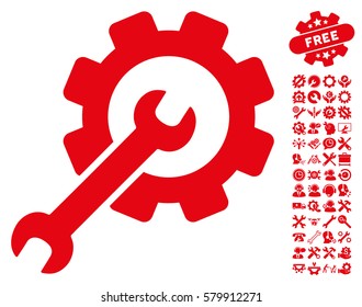 Setup Tools icon with bonus tools pictograms. Vector illustration style is flat iconic red symbols on white background.