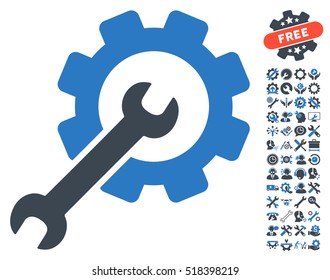 Setup Tools icon with bonus settings graphic icons. Vector illustration style is flat iconic smooth blue symbols on white background.