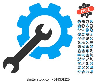 Setup Tools icon with bonus tools symbols. Vector illustration style is flat iconic blue and gray symbols on white background.