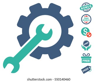 Setup Tools icon with free bonus images. Vector illustration style is flat iconic symbols, cobalt and cyan colors, white background.