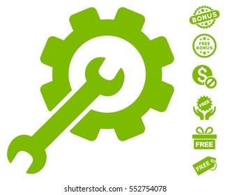 Setup Tools icon with free bonus symbols. Vector illustration style is flat iconic symbols, eco green color, white background.