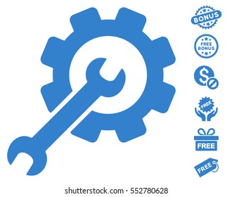 Setup Tools icon with free bonus pictograph collection. Vector illustration style is flat iconic symbols, cobalt color, white background.