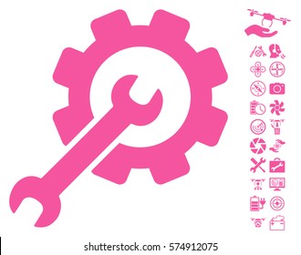 Setup Tools pictograph with bonus quad copter tools clip art. Vector illustration style is flat iconic symbols on white background.