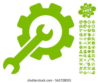 Setup Tools pictograph with bonus service design elements. Vector illustration style is flat iconic eco green symbols on white background.