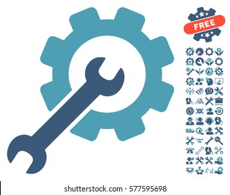 Imagen de Herramientas de instalación con elementos de diseño de configuración de bonus. El estilo de ilustración vectorial es un icono plano de los símbolos cian y azul sobre fondo blanco.