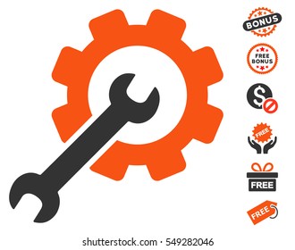 Setup Tools pictograph with free bonus graphic icons. Vector illustration style is flat iconic symbols, orange and gray colors, white background.