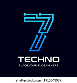 Seven or 7 number technology vector logo template. This design use digital symbol. 