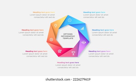 Siete 7 pasos Opciones Circle Business Infografía moderna Plantilla de diseño