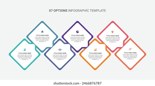 Sieben 7 Schritte Optionen Workflow verarbeiten Pfeil Business Infografik Vorlage Design