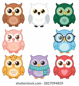 Seven adorable cartoon animals
