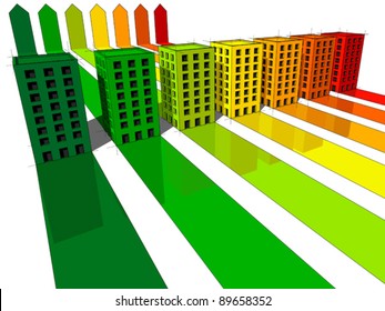 seven apartment houses/office buildings certified in seven energetic classes