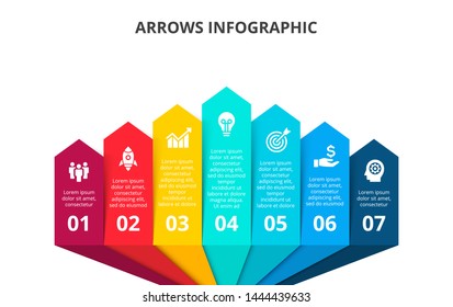 Seven arrows infographic elements. Business template for presentation. Vector concept with 7 options or steps.