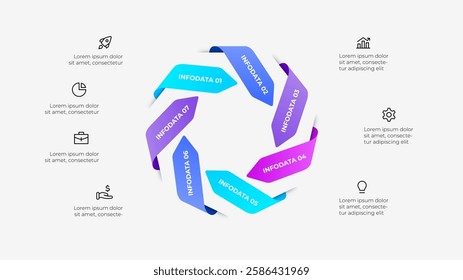 Seven Arrows Steps Infographic Chart with Icons and Descriptive Text Layout