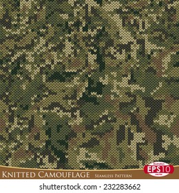 Seven basic colours military decorative knitted camouflage with high detail made fabric texture. Vector seamless pattern.