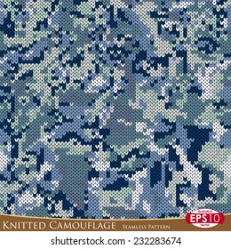 Seven basic colours military decorative knitted camouflage with high detail made fabric texture. Vector seamless pattern.