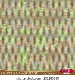 Seven basic colours military decorative knitted camouflage with high detail made fabric texture. Vector seamless pattern.