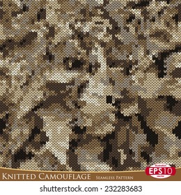 Seven basic colours military decorative knitted camouflage with high detail made fabric texture. Vector seamless pattern.