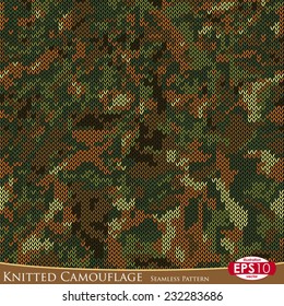 Seven basic colours military decorative knitted camouflage with high detail made fabric texture. Vector seamless pattern.