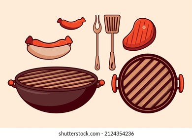 seven bbq grill set icons