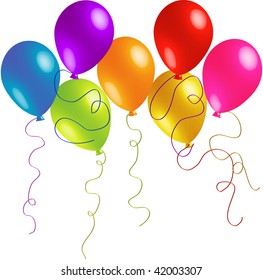 Seven Beautiful Party Balloons with Long Ribbons