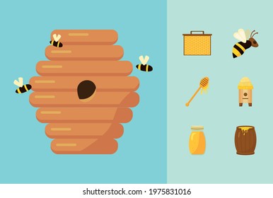 seven beekeeping activity set icons