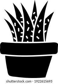 Seven black cactuses in one black pot, illustration, vector on white background.