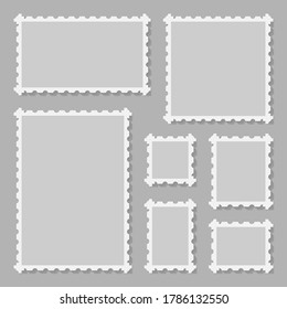 Seven blank postage stamps, vector templates with place for your images and text
