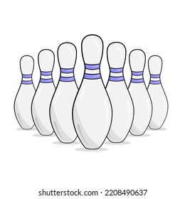 Seven bowling pins. Cartoon. Vector illustration. Isolated on white background