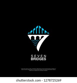 Seven Bridges logo design template. creative sign. Universal vector icon. - Vector