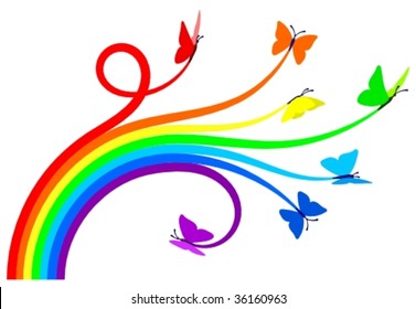 Seven butterflies creating a rainbow. Vector illustration, everything can be very easily separated or recolored.