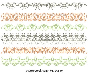 seven calligraphic decorative lines,  vector illustration