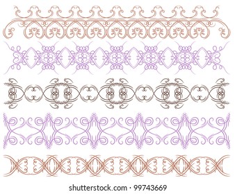 seven calligraphic decorative lines,  vector illustration