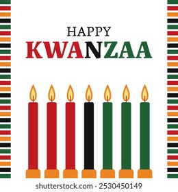 Seven candles burning for kwanzaa celebration greeting card