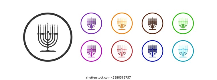 Seven candlesticks in different colors on a white background.